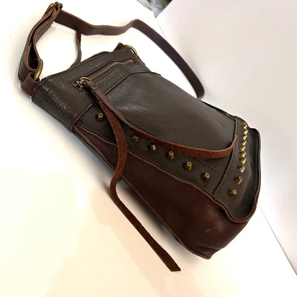 Lucky Brand Brown on Brown Studded Leather Crossbody Bag - Picture 6 of 10